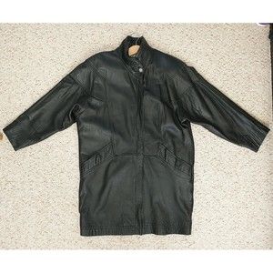 Vtg The Leather Warehouse Leather Jacket M Black Pocket Mid Length Full Zip 80s